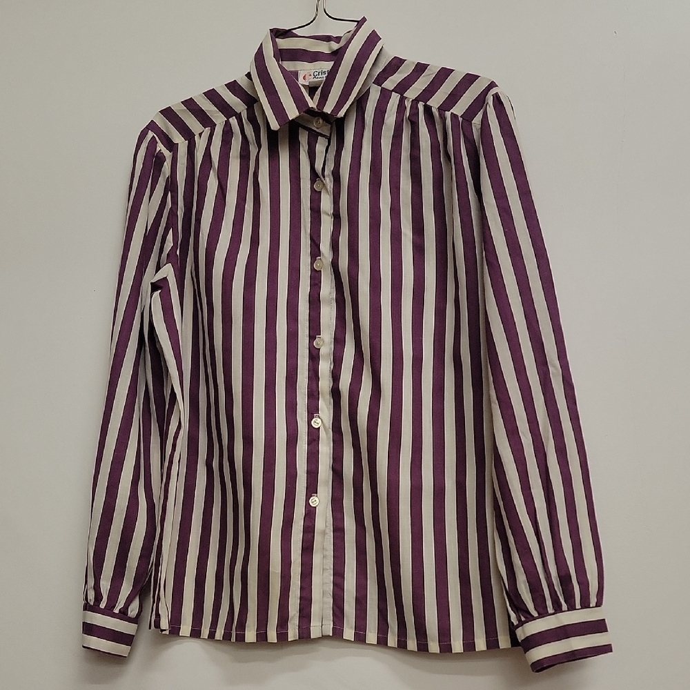 Vintage 80s Purple and White Striped Button-Up Shirt L XL